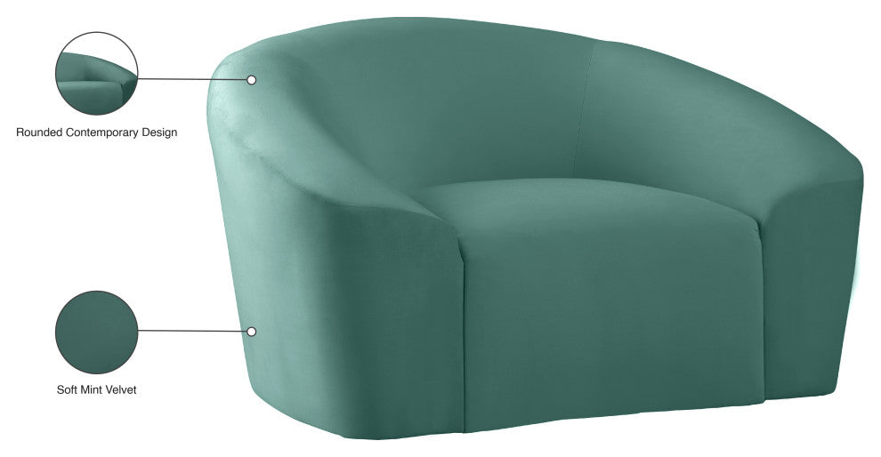 Riley Velvet Upholstered Rounded Chair, Mint