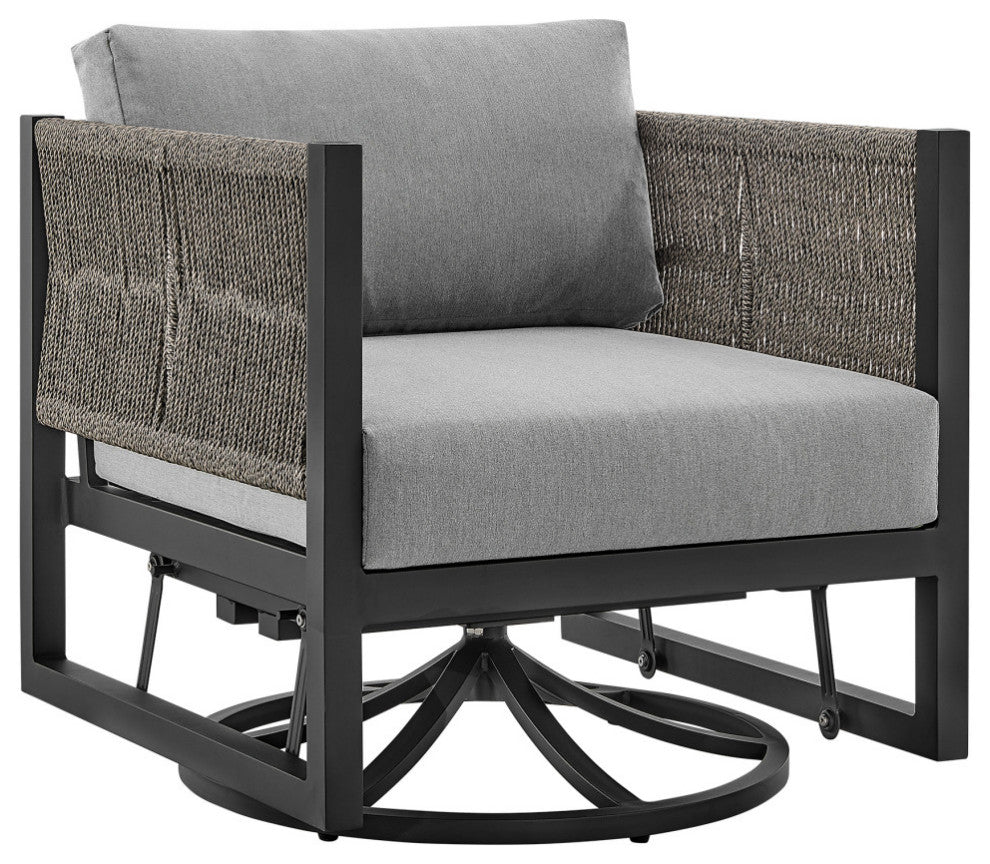 Cuffay Outdoor Patio Swivel Glider Lounge Chair, Aluminum With Gray Cushions, Black