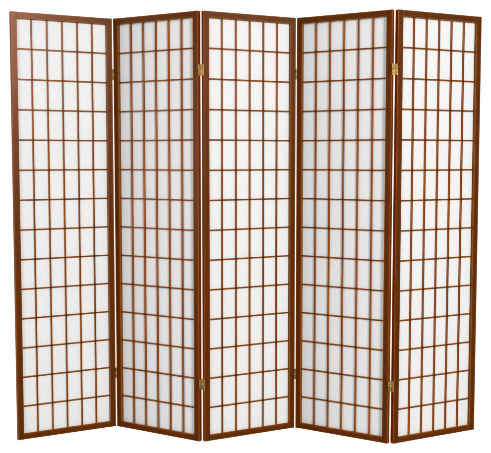 6' Tall Window Pane Shoji Screen, Walnut, 5 Panels