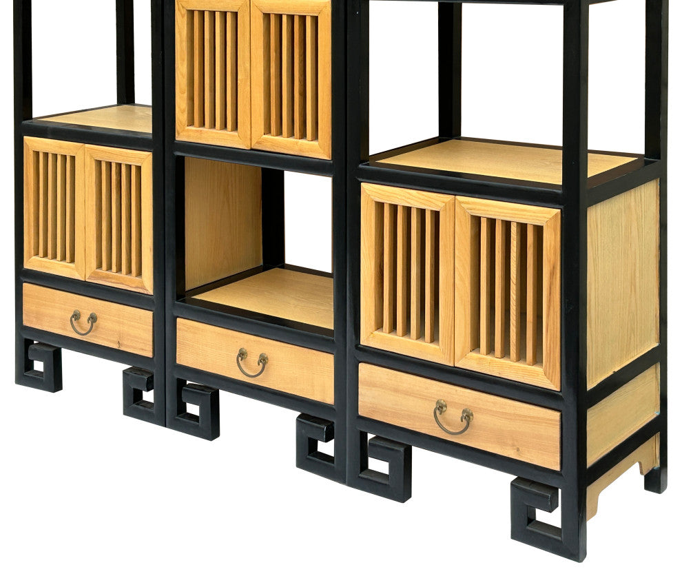 Set of 3 Black Tan Shutter Doors Display Cabinet Bookcase Room Divider Hws4398