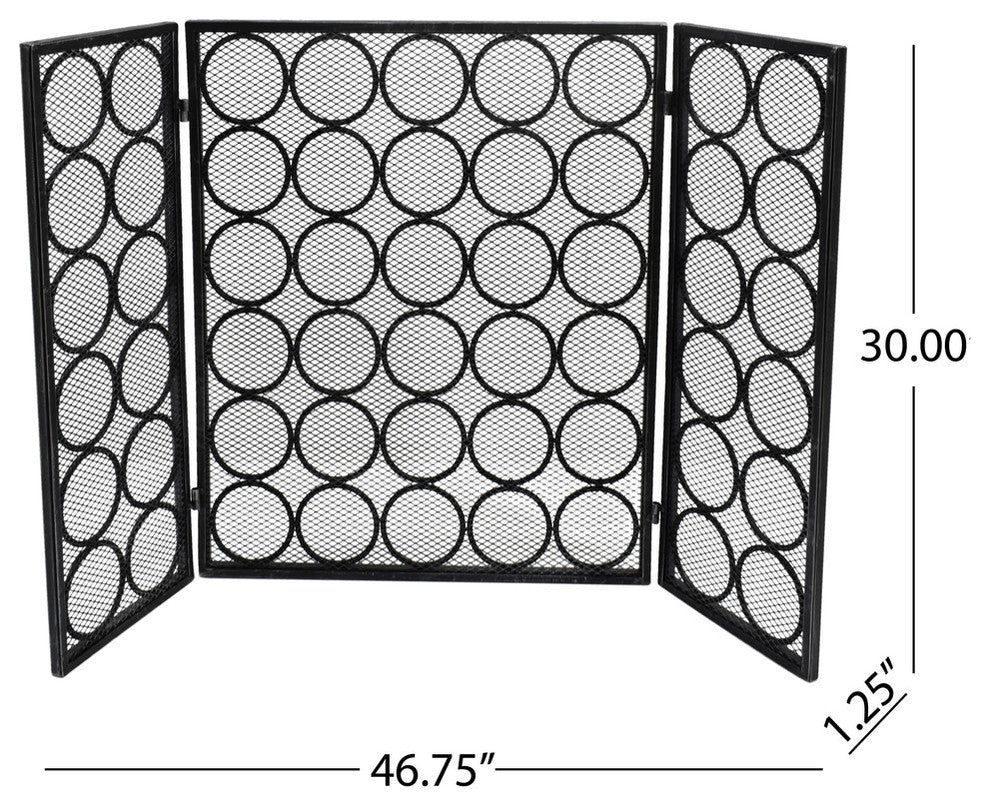 Koda Modern Three Panel Iron Firescreen, Black Silver