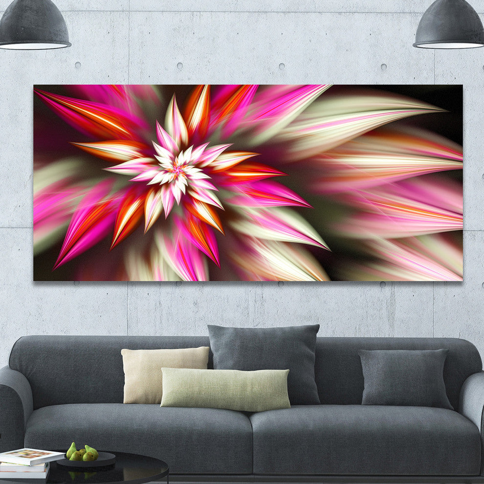 Exotic Red Fractal Spiral Flower, Oversized Abstract Canvas Art Print, 60x28
