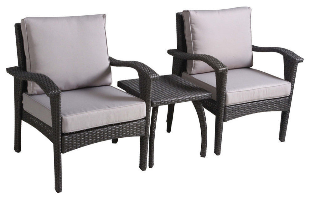GDF Studio 3-Piece Maui Outdoor Gray Wicker Chat With Cushions Set
