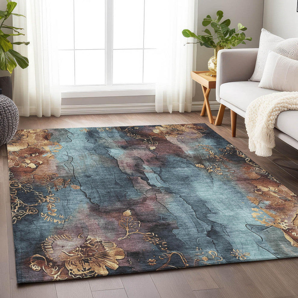 Machine Washable Indoor/Outdoor Chantille ACN1869 Blue 9' x 12' Rug