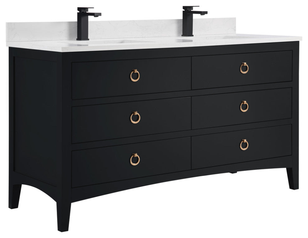 Legion Furniture WS2518 Series Bathroom Sink Vanity, Tricorn Black, 60", Artificial Stone Top, Double Sink