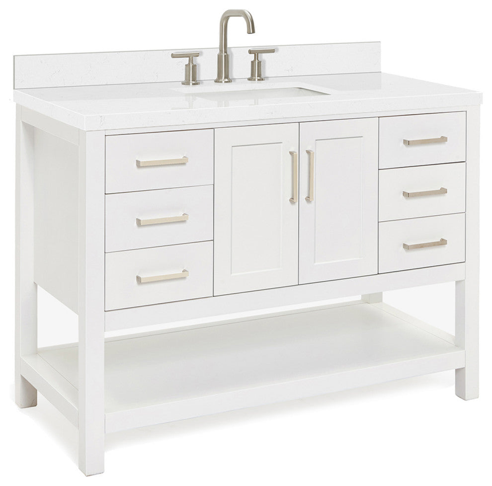 Ariel Magnolia 48" Single Rectangle Sink Vanity, Carrara Quartz, White
