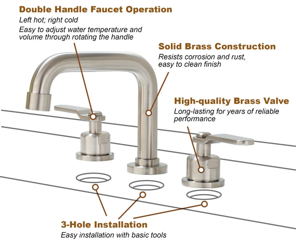 Bathroom Sink Faucet Basin Faucets Widespread 2-Handle Drain Brushed Nickel