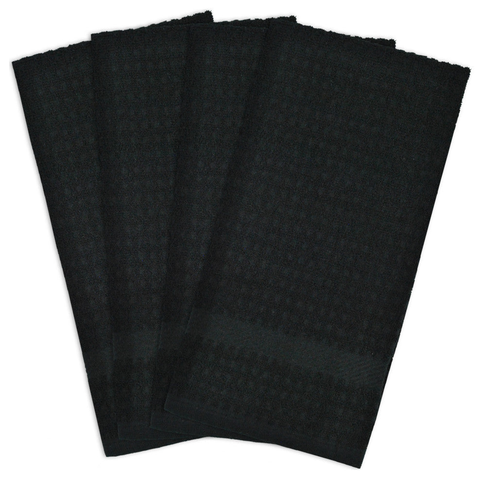 DII Black Solid Waffle Dishtowel, Set of 4