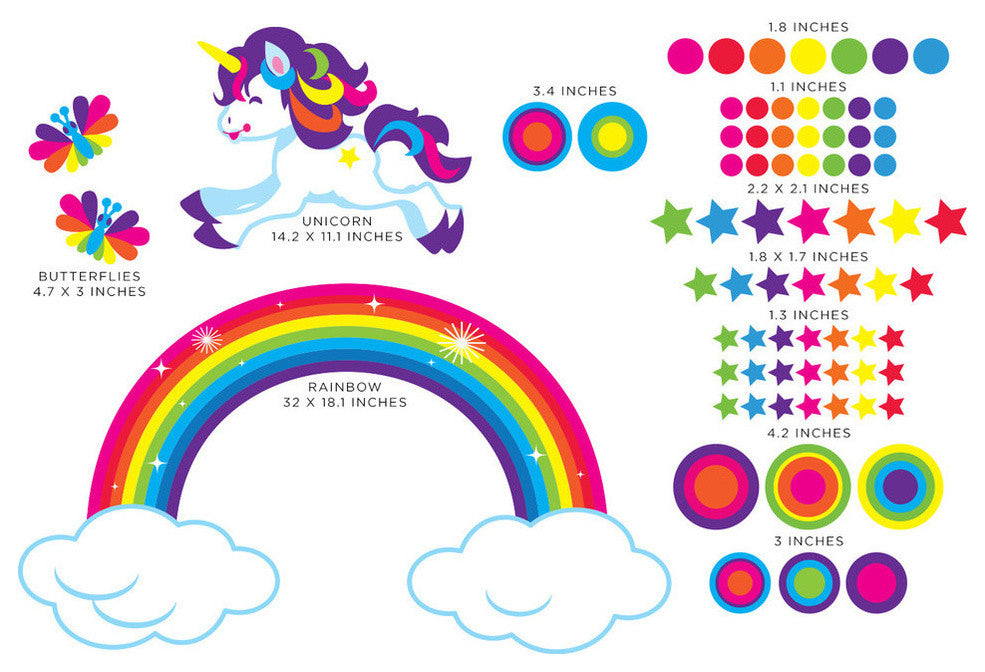 Unicorn and Rainbow Fabric Wall Decal With Polka Dots and Stars