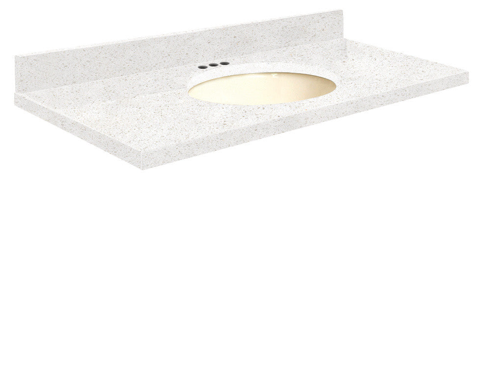 Quartz 25"x22" 1 Sink Vanity Top, Single Faucet Hole, Milan White, White Bowl