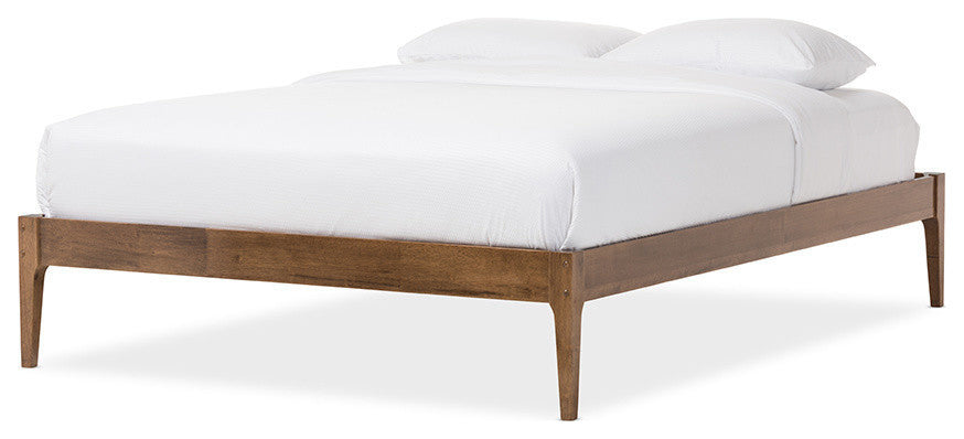 Bentley Mid-Century Modern Solid Wood Bed Frame, Walnut Brown, Queen