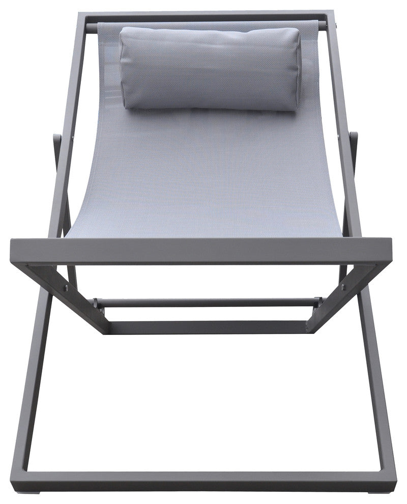 Wave Outdoor Patio Aluminum Deck Chair, Gray Powder Coated
