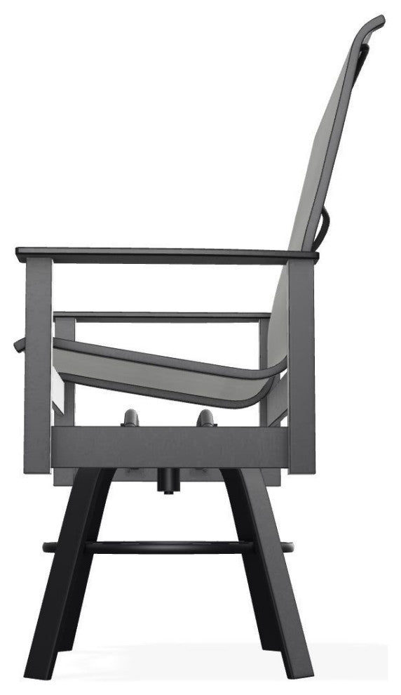 Leeward Sling Balcony Height Outdoor Swivel Armchair, Alloy/Black