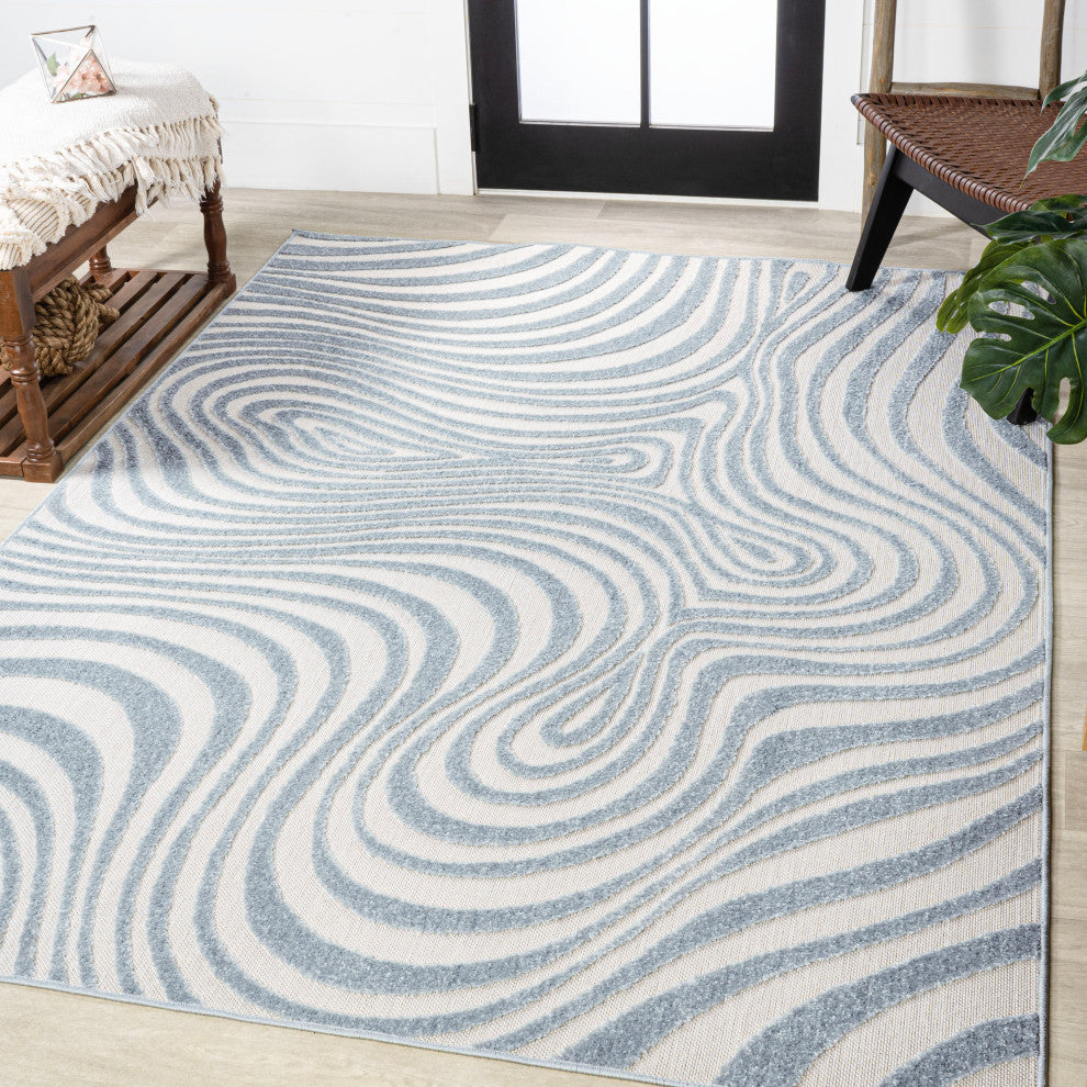 Maribo High-Low Abstract Groovy Striped Indoor/Outdoor Area Rug