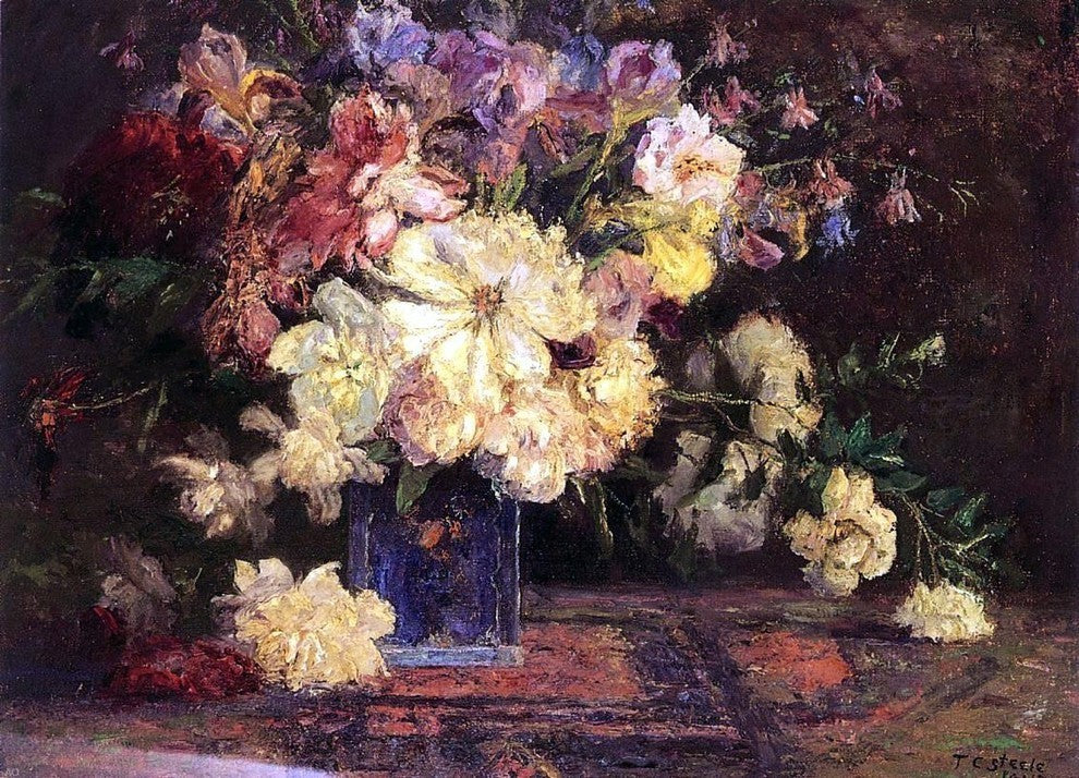 Theodore Clement Steele Still Life with Peonies Premium Canvas Print