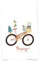 Merry Bird Bike Holiday Geometric Print Kitchen Towel, Gold