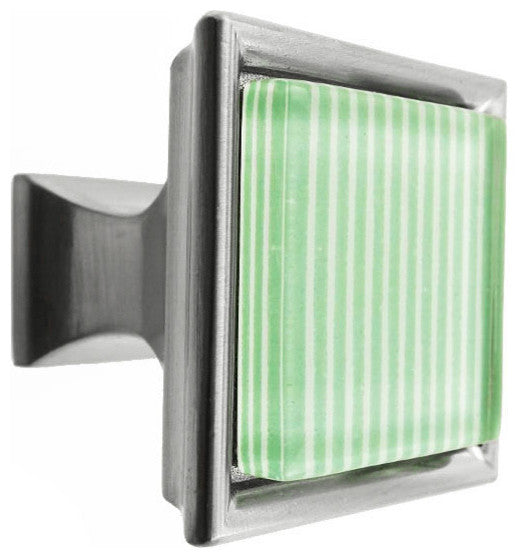 Green Stripes Crystal Glass Brushed Nickel Madison Classic Knob