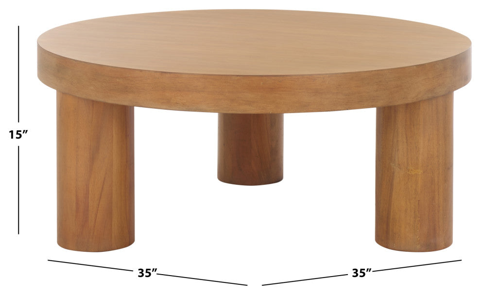 Safavieh Couture Bary Round 3 Leg Wood Coffee Table, Natural