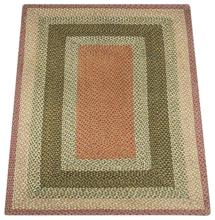 Olive/Burgundy/Gray Oblong Braided Rug, 4'x6'