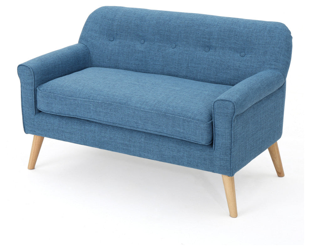 GDF Studio Mia Mid Century Modern Fabric Loveseat, Muted Blue