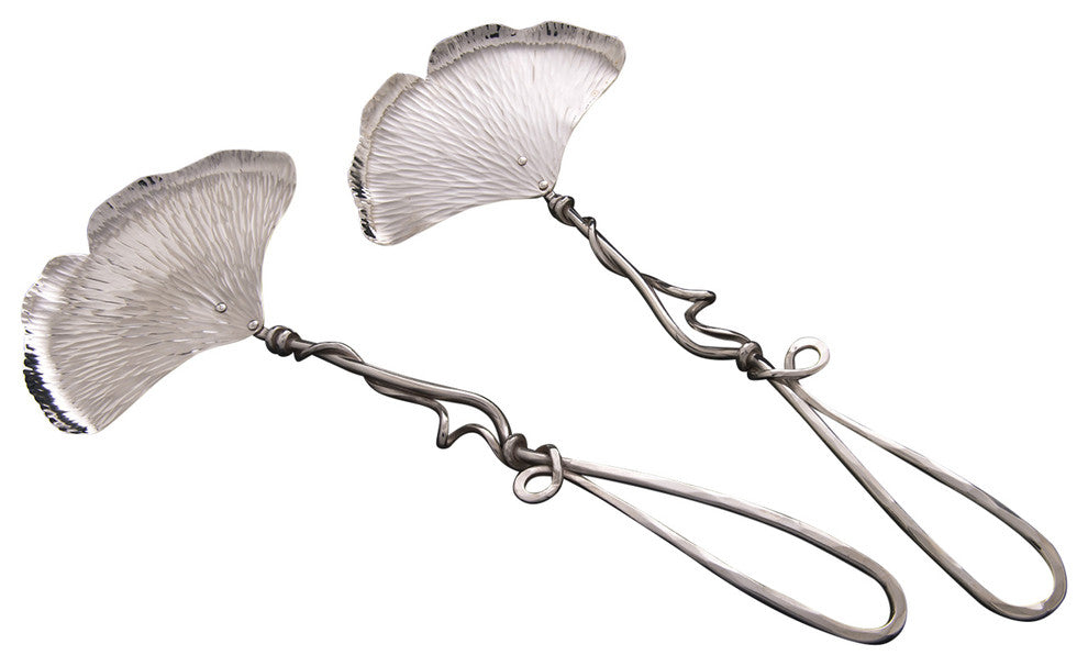 Ginkgo Small Salad Utensils, Set of 2, Silver, Vine Handle