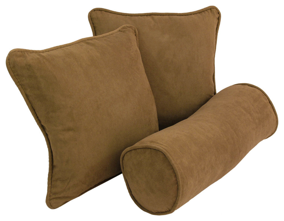 Solid Microsuede Throw Pillows With Inserts, 3-Piece Set, Saddle Brown