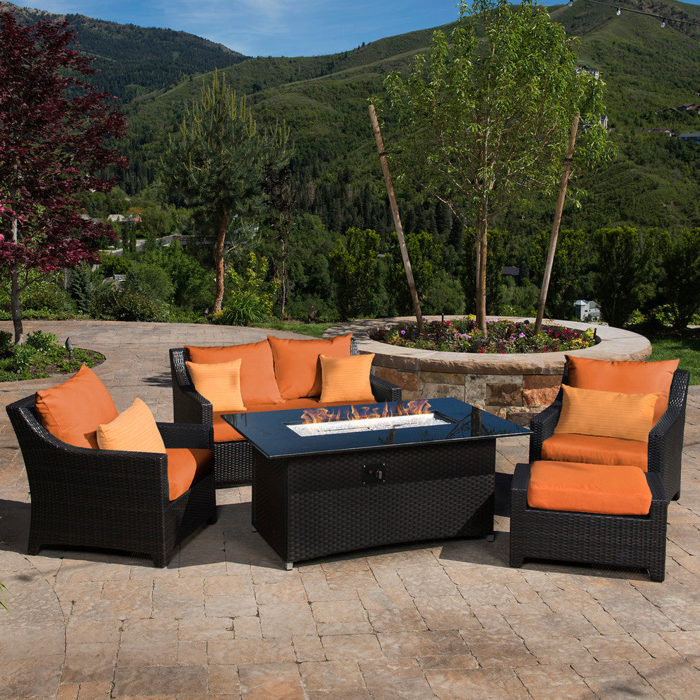Deco 5 Piece Sunbrella Outdoor Patio Love and Club Fire Set, Tikka Orange