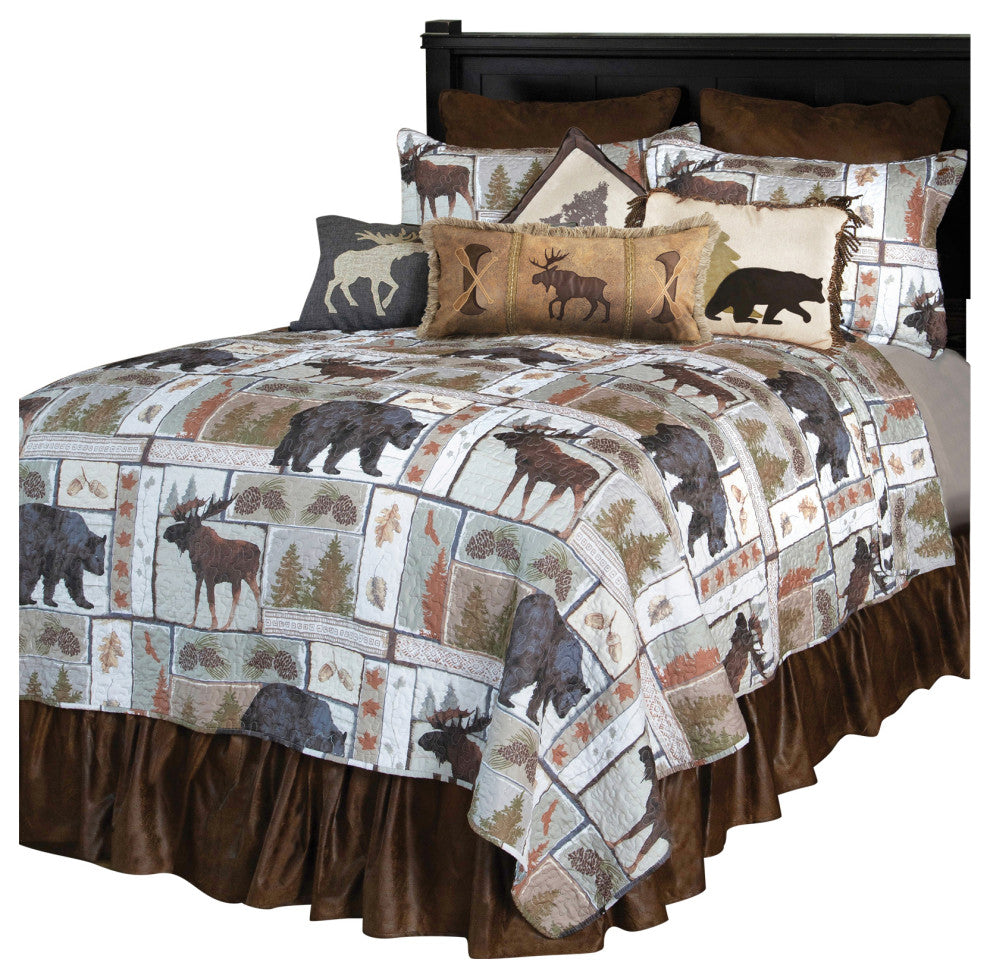 Vintage Lodge Rustic Cabin Quilt Set, Queen