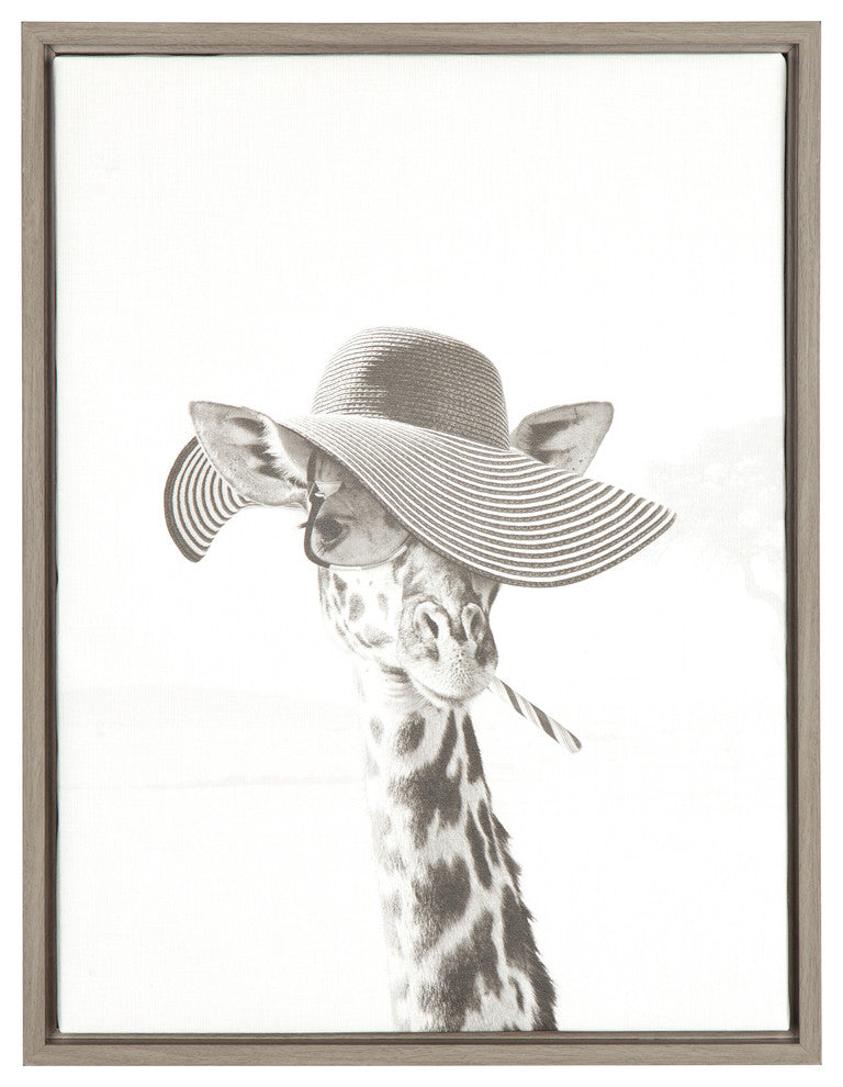 Sylvie Sarifa Giraffe Gray Framed Canvas Wall Art by Simon Te Tai