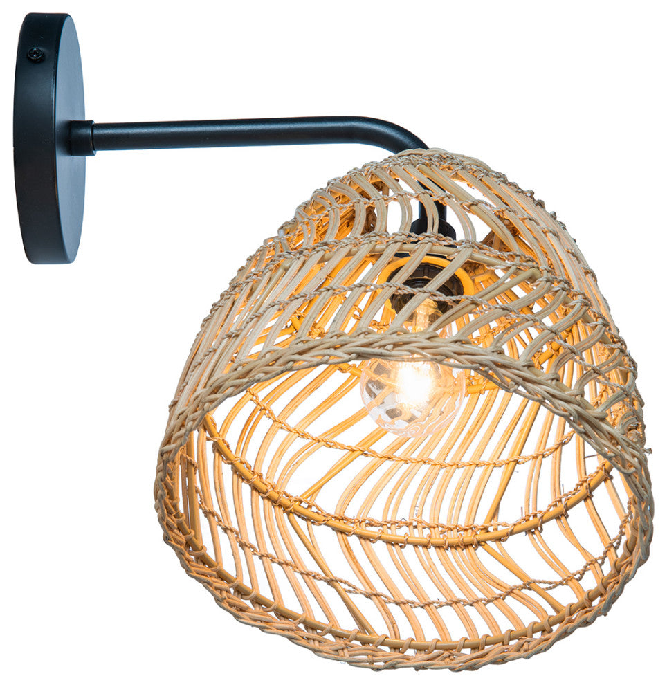 Luhu Open Weave Cane Rib Bell Sconce Wall Lamp, Natural