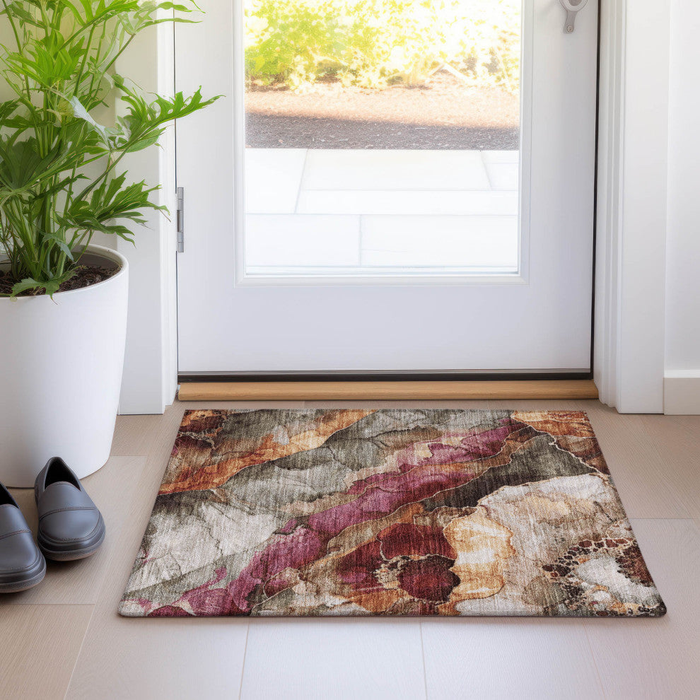 Machine Washable Indoor/Outdoor Chantille ACN1864 Khaki 1'8" x 2'6" Rug