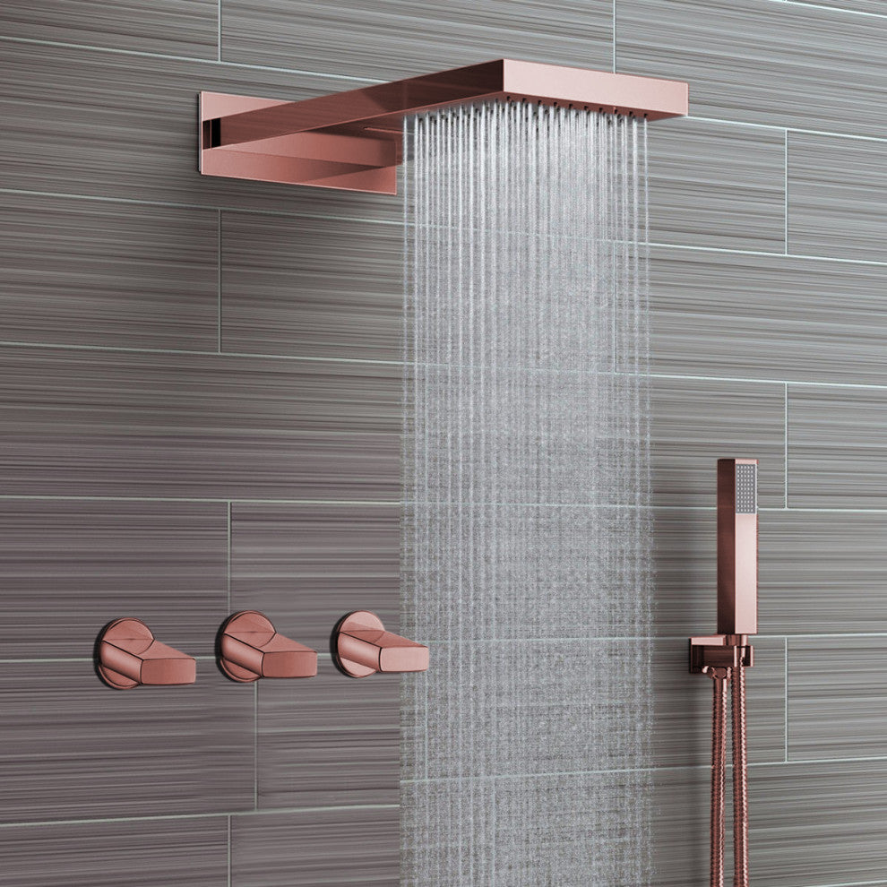 Fontana Reno Wall Mount Rose Gold Rainfall Mixer Shower Set