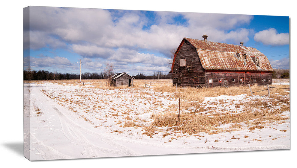 Farm Field Barn Ranch, Landscape Canvas Art Print, 32"x16"