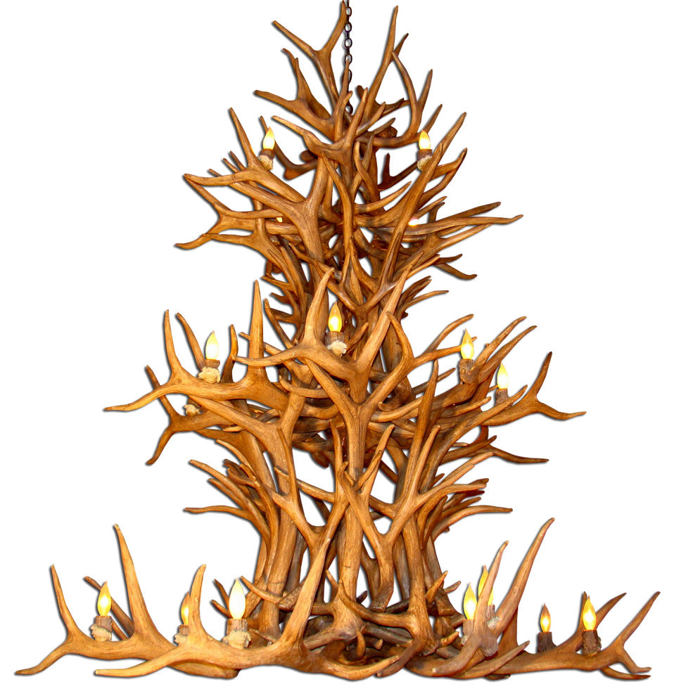 Real Antler Elk, Mule Deer Triple Tier Deer Chandelier Light