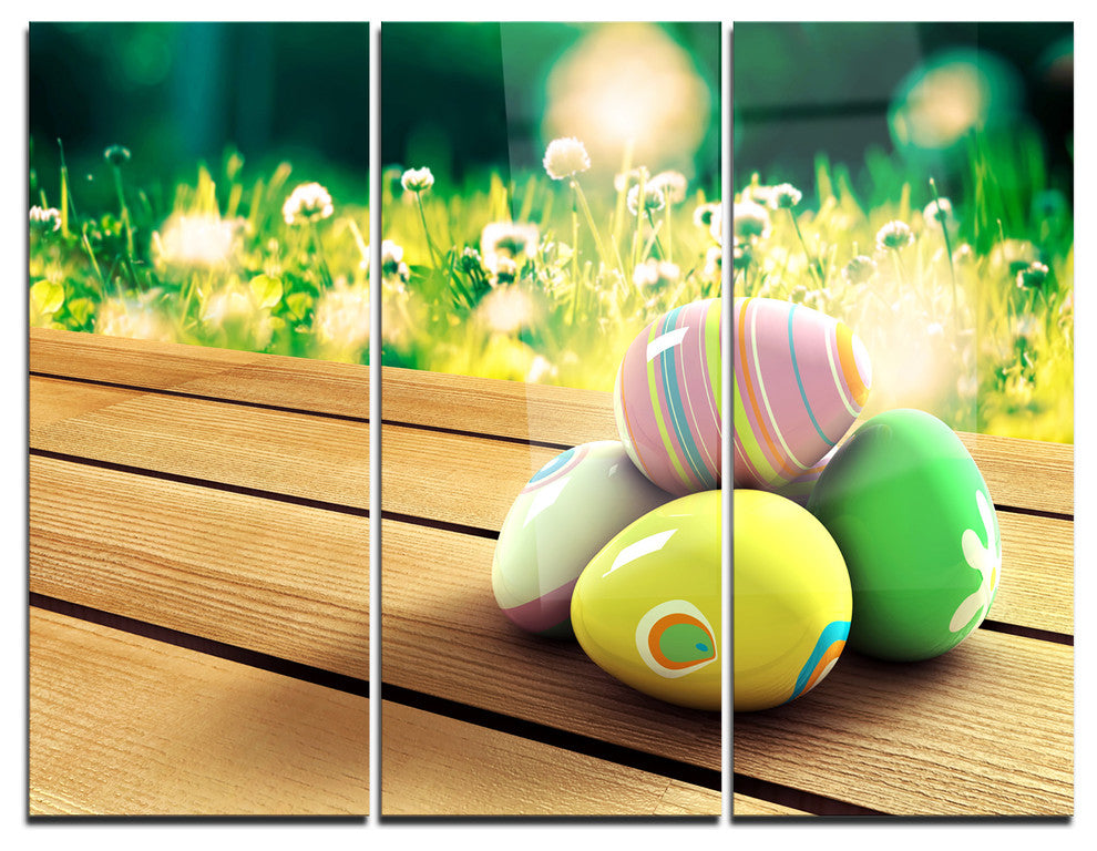 "Yellow Green Easter Eggs" Photo Metal Wall Art, 3 Panels, 36"x28"