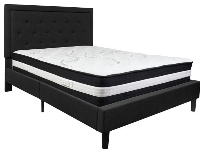 Roxbury Queen Size Tufted Upholstered Platform Bed With Pocket Spring Mattress