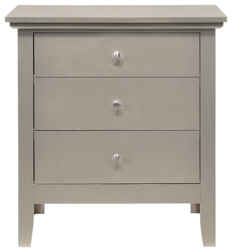 Whitley 3-Drawer Nightstand, Silver Champagne