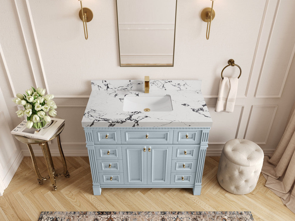 Paris 42" Single Sink Bathroom Vanity, Blue Heather 2" Viola Night