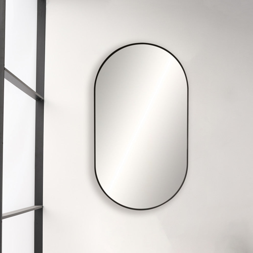 Metal Frame Shatterproof Wall Mount Mirror, FM4, Matte Black, 20"x36"