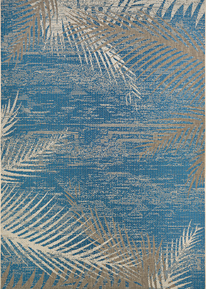 Couristan Monaco Tropical Palms Indoor/Outdoor Area Rug, Ocean, 5'3"x7'6"