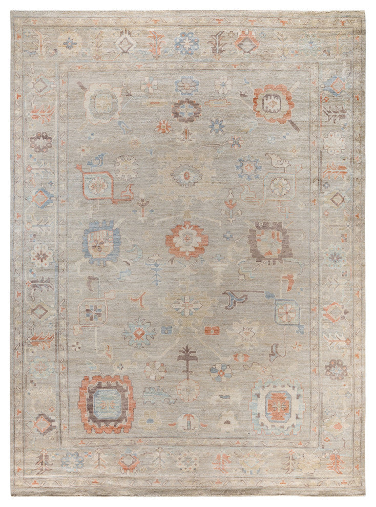Oushak One-of-a-Kind Hand-Knotted Area Rug Light Gray, 9'10" x 13'4"