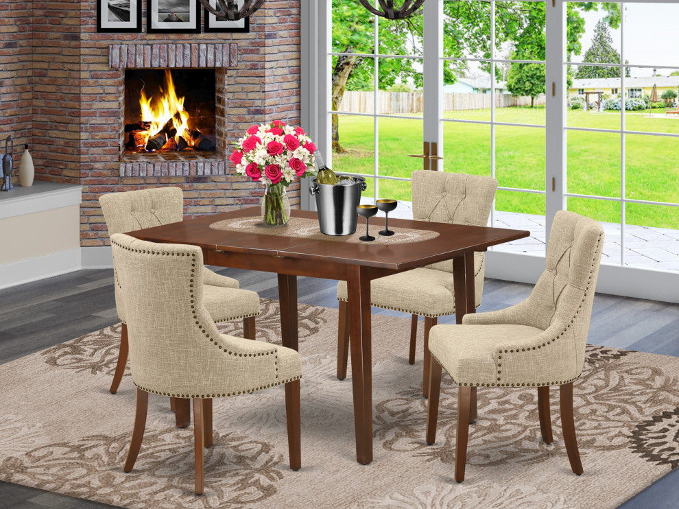 5Pc Dining Set, Rectangle Table, Butterfly Leaf, Four Chairs, Mahogany