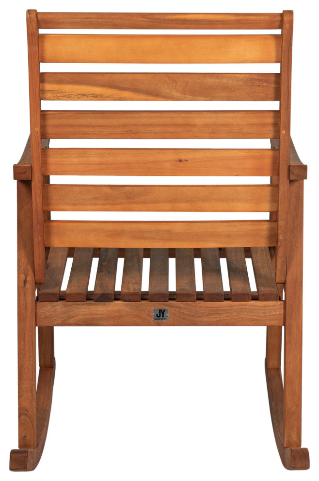 Carey Modern Slat-Back Acacia Wood Patio Outdoor Rocking Chair, Teak