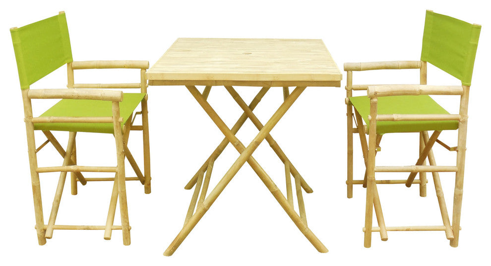 Square Table Set With 2 Director Canvas Chairs, Green