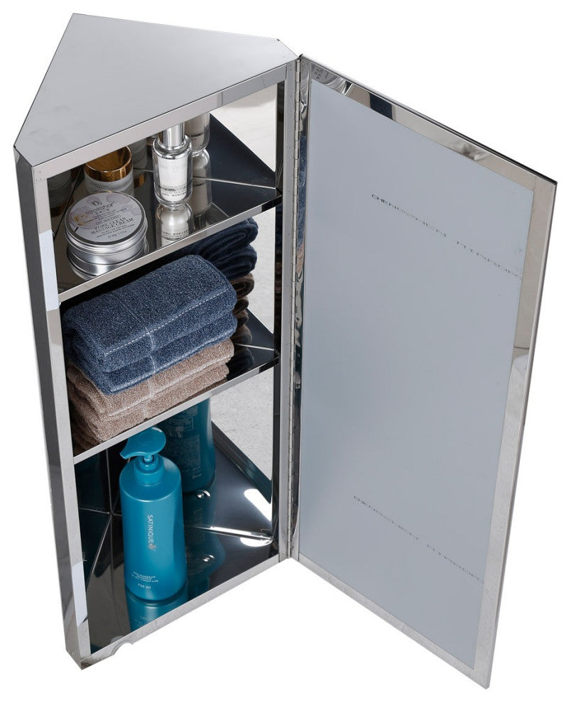 Corner Wall Mount  Medicine Cabinet Stainless Steel Bathroom Cabinet with Mirror