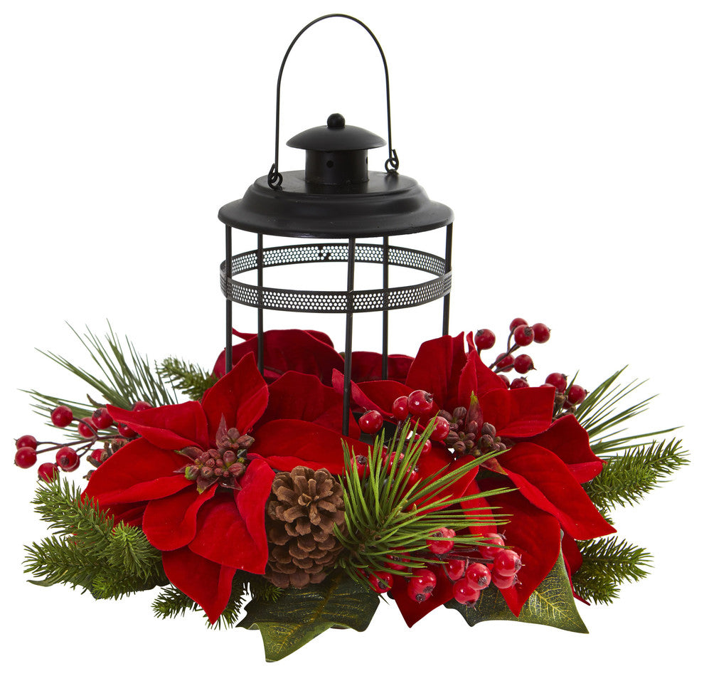 Poinsettia Berry Pine Artificial Arrangement Candelabrum