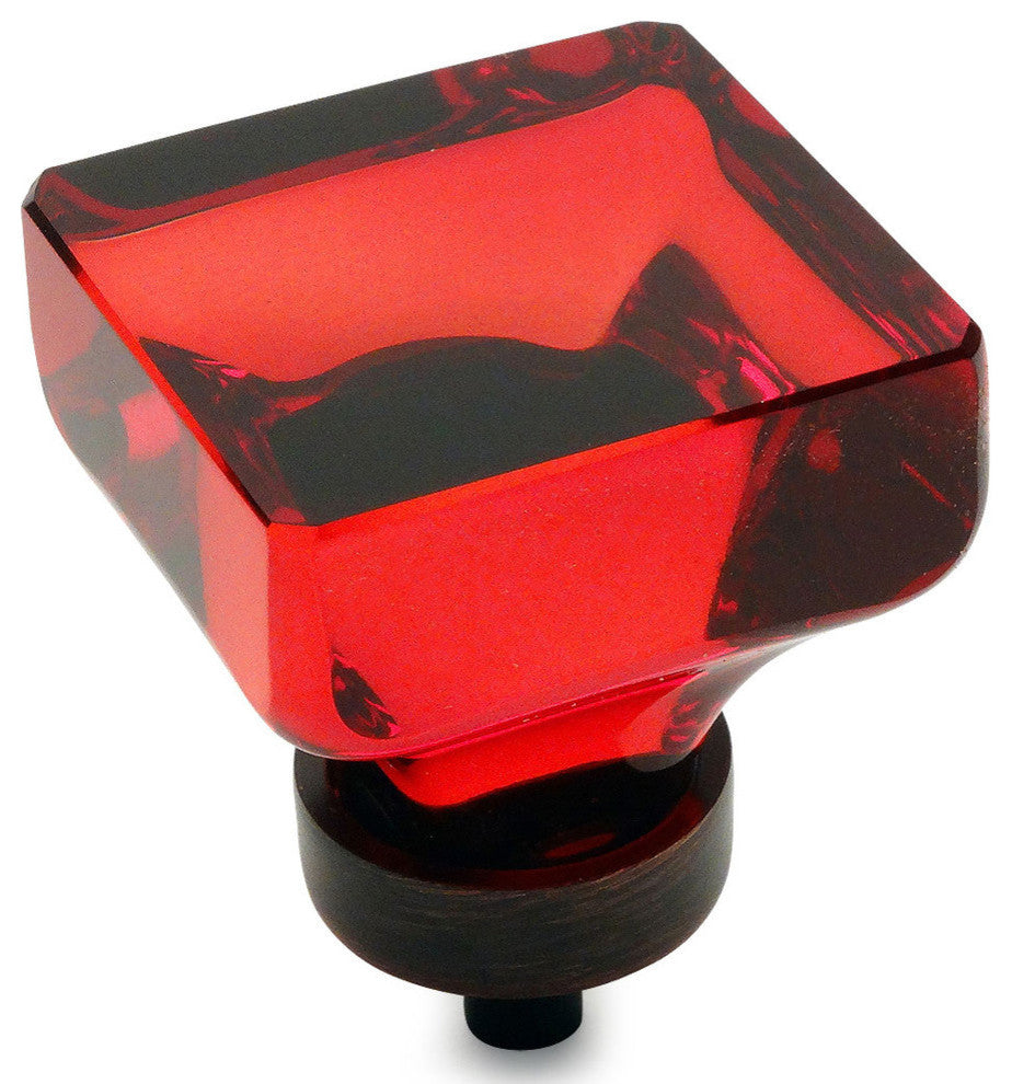 Cosmas 6377ORB Oil Rubbed Bronze Cabinet Square Knob, Set of 5, Glass: Red