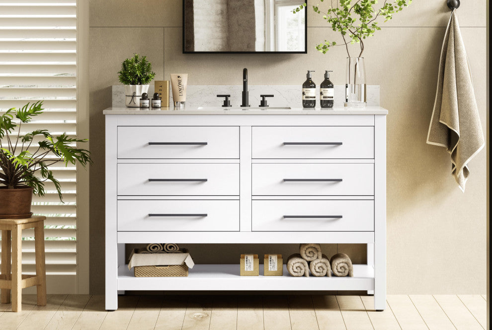 Home Living 48" Single Bathroom Vanity, White With Backsplash