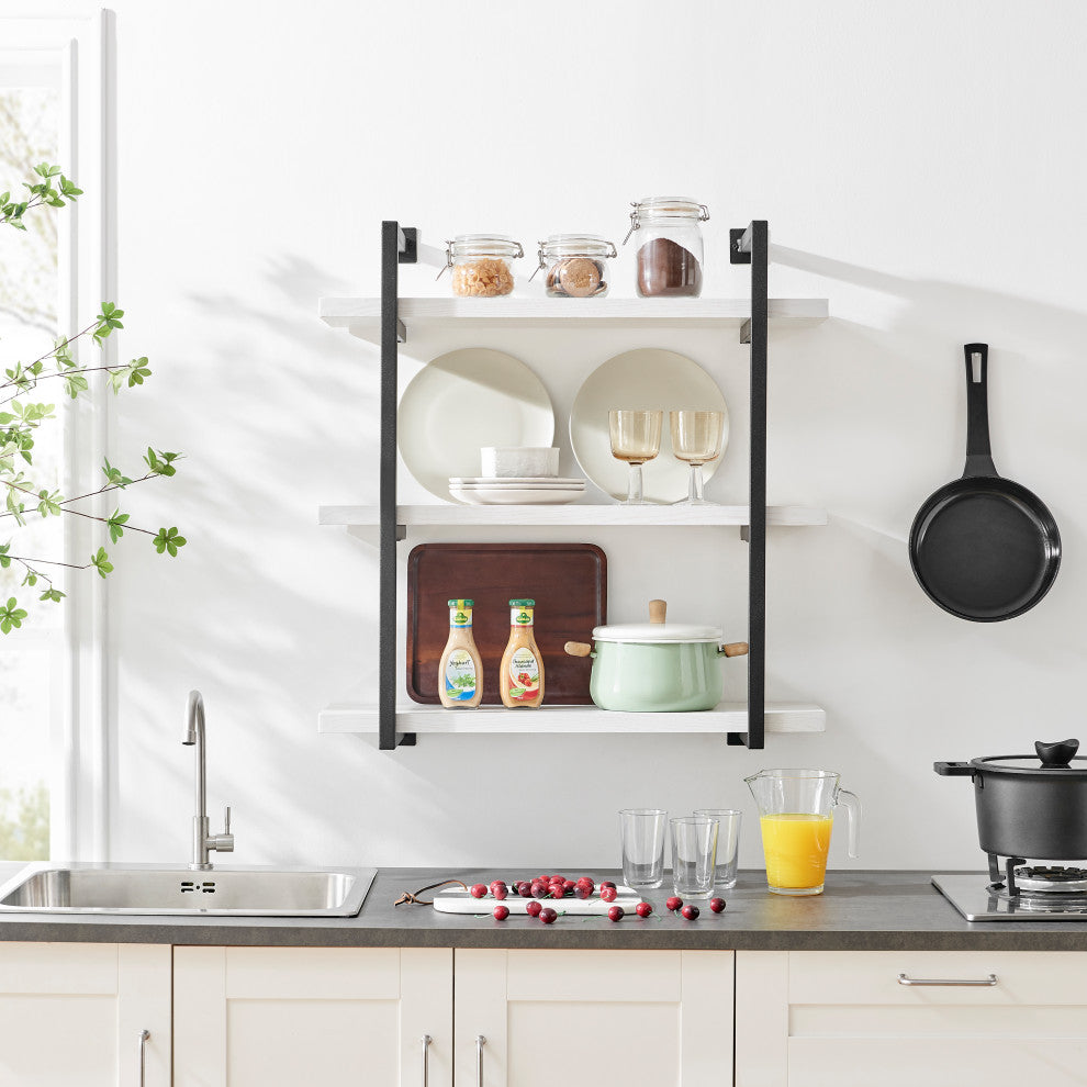 Danya B. Modern 3-Tier Hanging Wall Shelves, Metal and White Birch Finish