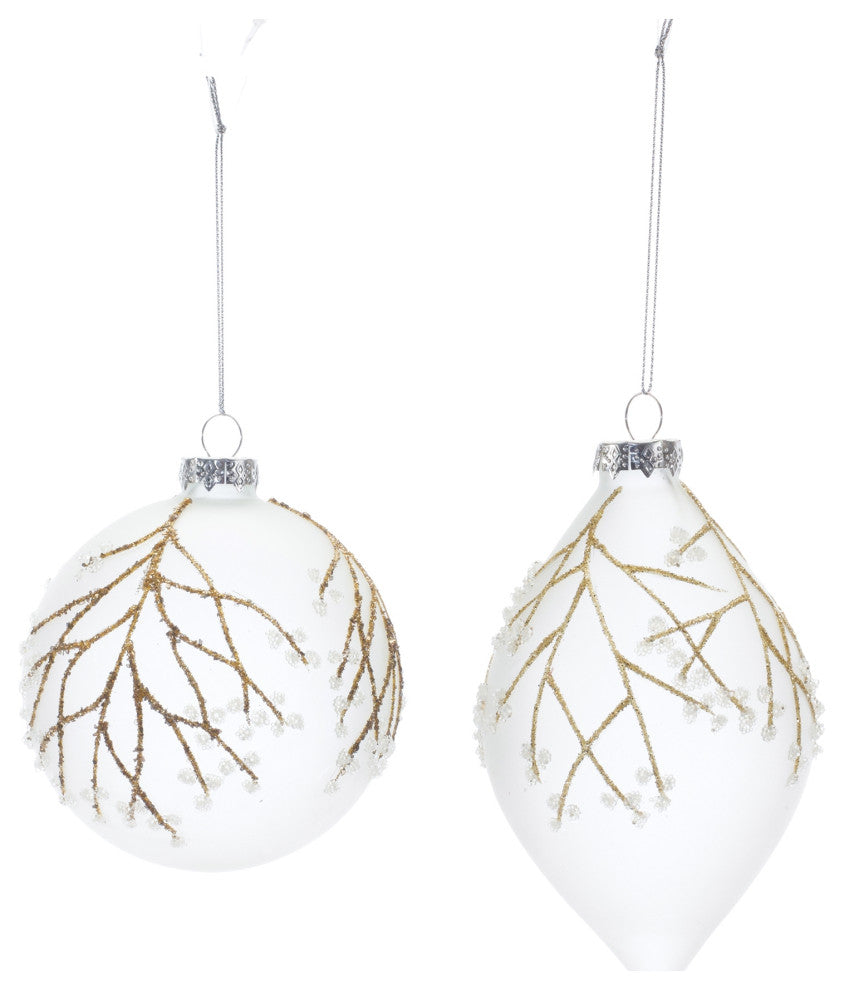 Glittered Glass Tree Branch Ornament, 6-Piece Set